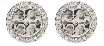 TORY BURCH Crystal Logo Stud Earring Silver