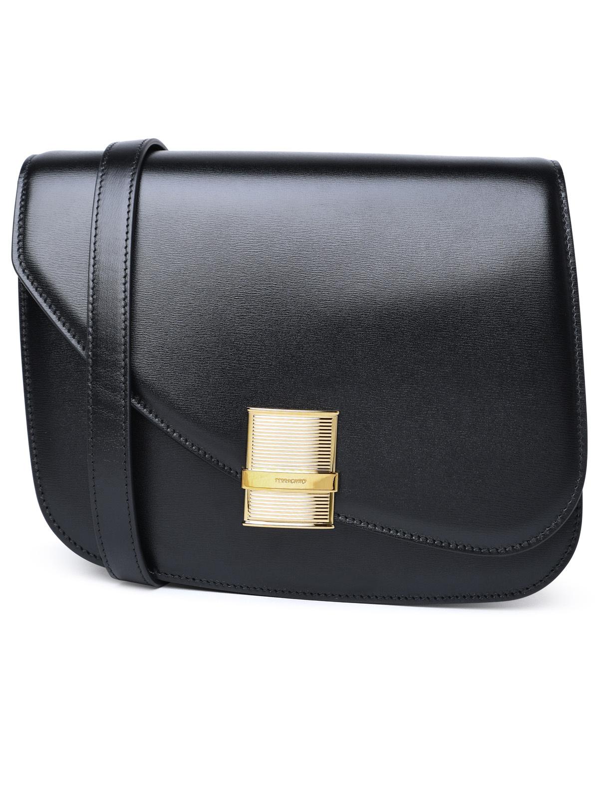 FERRAGAMO 'Fiamma' Small Black Dappled Calf Lear Bag