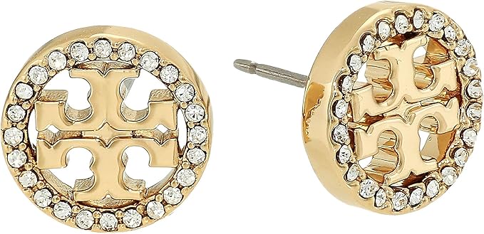 TORY BURCH Crystal Logo Earrings Gold