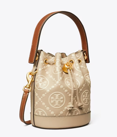 TORY BURCH T MONOGRAM CONTRAST-EMBOSSED MINI BUCKET BAG