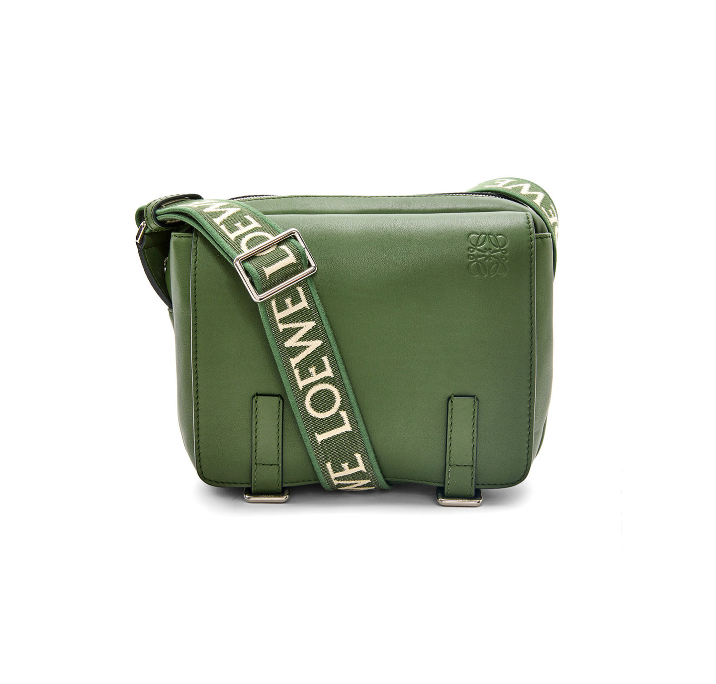 LOEWE Military messenger bag in supple smooth calfskin and jacquard