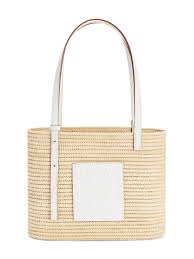 LOEWE Small Square Basket bag in raffia and calfskin