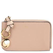 Chloe Alphabet Small Coin Purse with Key Ring, Nude
