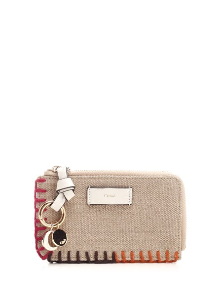 Chloe Alphabet Blanket-Stitched Wallet, Sand